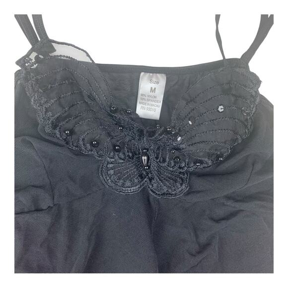 vintage beaded black butterfly camisole tank open front women's medium 90s britt - Picture 1 of 9